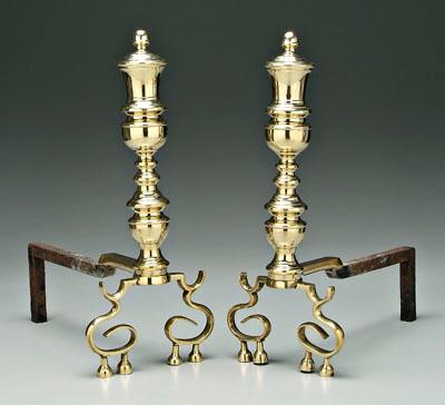 Pair classical brass andirons: