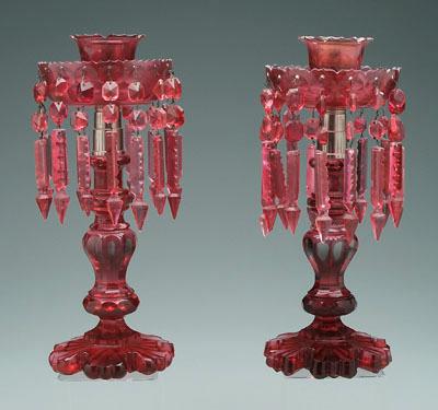 Large pair cranberry glass lusters  91162