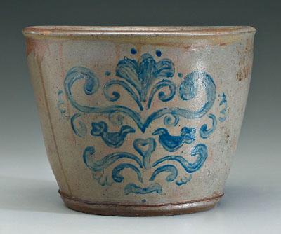 Cobalt decorated stoneware crock, scrolled