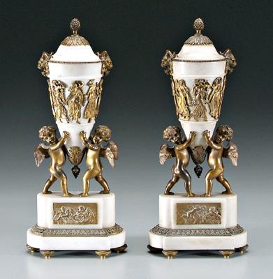 Pair ormolu mounted marble urns  9118e