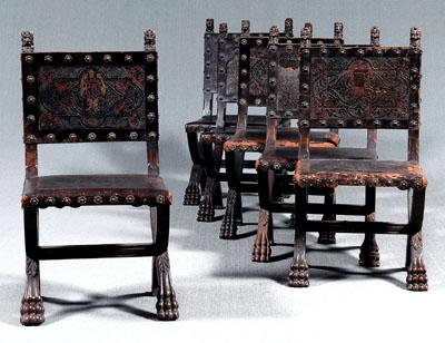 Set of six Renaissance style chairs: