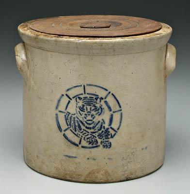 Stoneware crock with tiger stencil 9161e