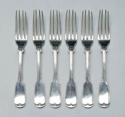 Six coin silver forks fiddle handles  9163a
