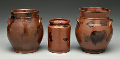 Three redware jars all with manganese 91657