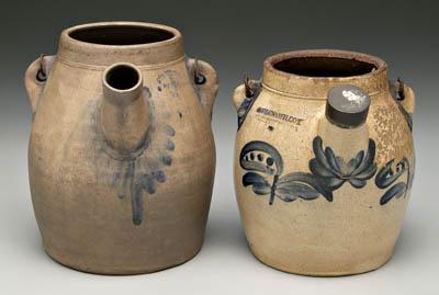 Two stoneware batter pitchers: