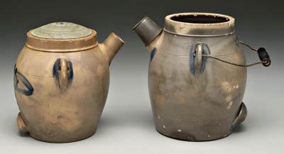 Two stoneware batter pitchers,