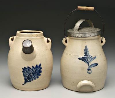 Two stoneware batter pitchers,