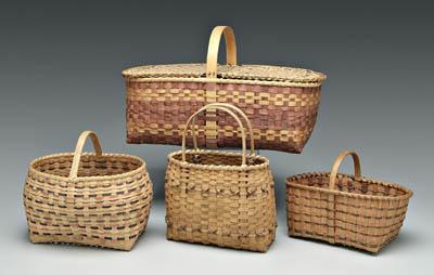 Four Cherokee oak split baskets: