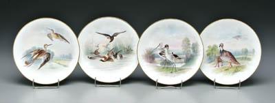 Four Mintons bird plates red printed 9169f