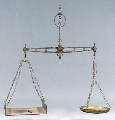 Brass and iron balance scales: heavy