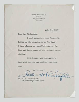John D Rockefeller signed letter  916cc