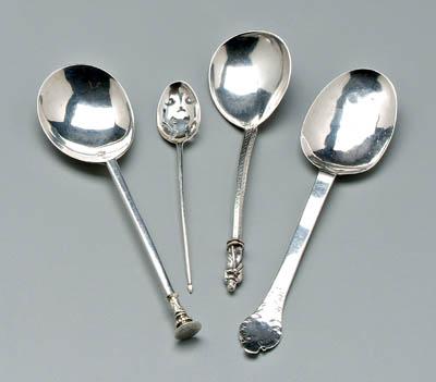 Four early silver spoons: one 17th century