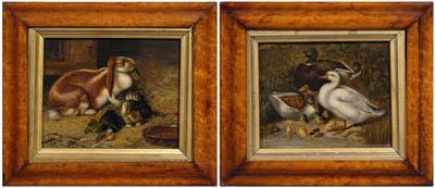 Pair Dutch School paintings: ducks