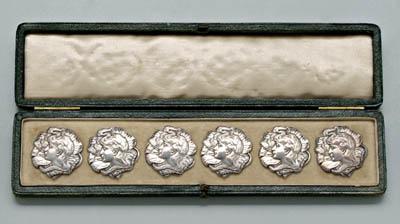 Set of six Art Nouveau silver buttons,