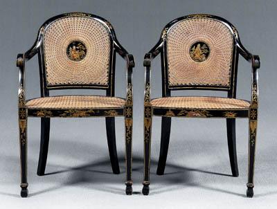 Pair Georgian style japanned armchairs 917af