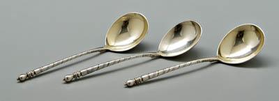 Three Russian silver spoons: egg shaped