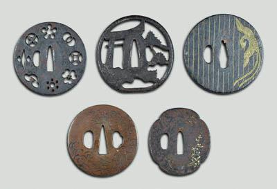 Five Japanese tsuba copper carved 91808