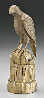 Folk art carved bird of prey perched 91454