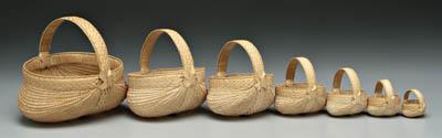 Nest of seven oak split baskets: