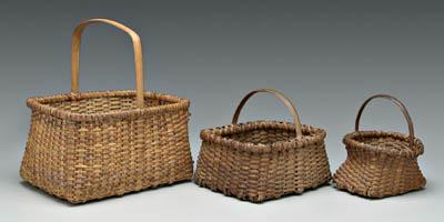 Three cane, oak split baskets: