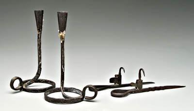 Two pairs wrought iron candleholders: