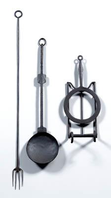 Three pieces wrought iron: ladle