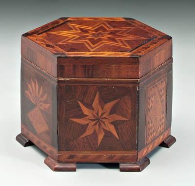 Inlaid folk art box hexagonal 91495