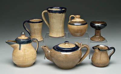 Seven pieces Hilton pottery: teapots,