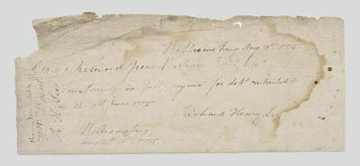 Richard Henry Lee autograph receipt,
