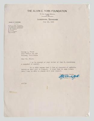 Sgt Alvin C York signed letter  9150b