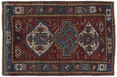 Kazak rug three central medallions 91525
