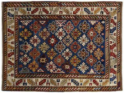 Caucasian rug, diagonal rows of