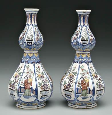 Pair Delft polychrome vases: paneled