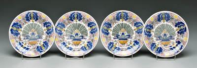 Four polychrome Delft plates peacock 915a0