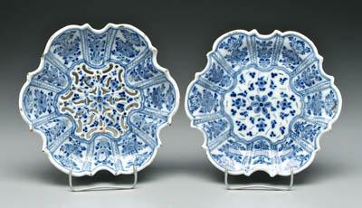 Two Delft dishes: one with scalloped