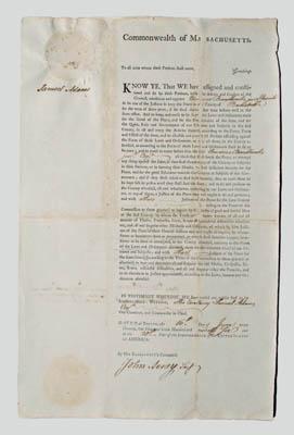 Samuel Adams signed document, partially