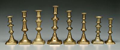 Eight brass candlesticks all British  919c7