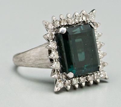 Tourmaline, diamond ring, emerald-cut