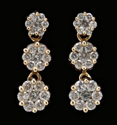 Pair drop diamond earrings three 91a01