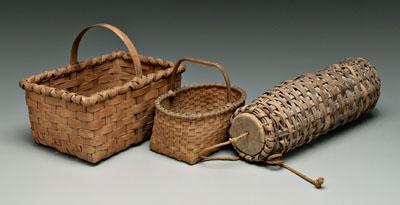 Three oak split baskets: one rectangular