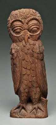 Carved folk art owl, carved feather