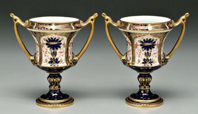 Pair Royal Crown Derby urns cobalt 91aab