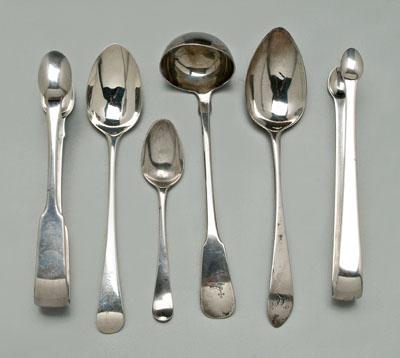 13 pieces Georgian silver flatware: