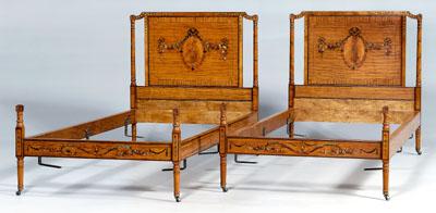 Pair Adam style satinwood beds: