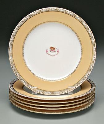 Six Copeland plates: central boar over