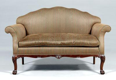 Chippendale style upholstered settee,