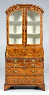 Queen Anne burlwood bookcase/desk,