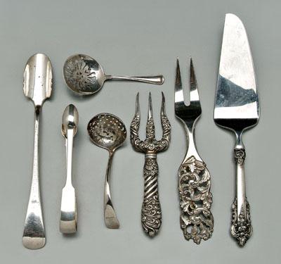 Seven pieces silver flatware: sterling