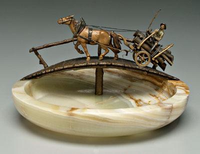 Cold-painted bronze horse, log