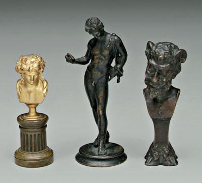Three miniature bronzes: figure